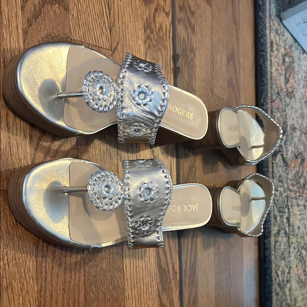 Jack Rogers Silver and Gold Sandals with Metallic Embellishments